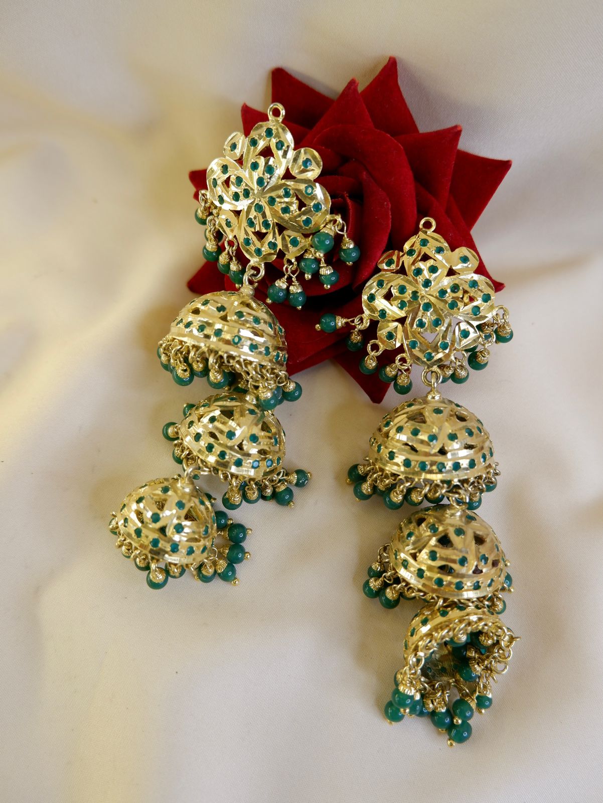 Jadau 3 Drop Earrings