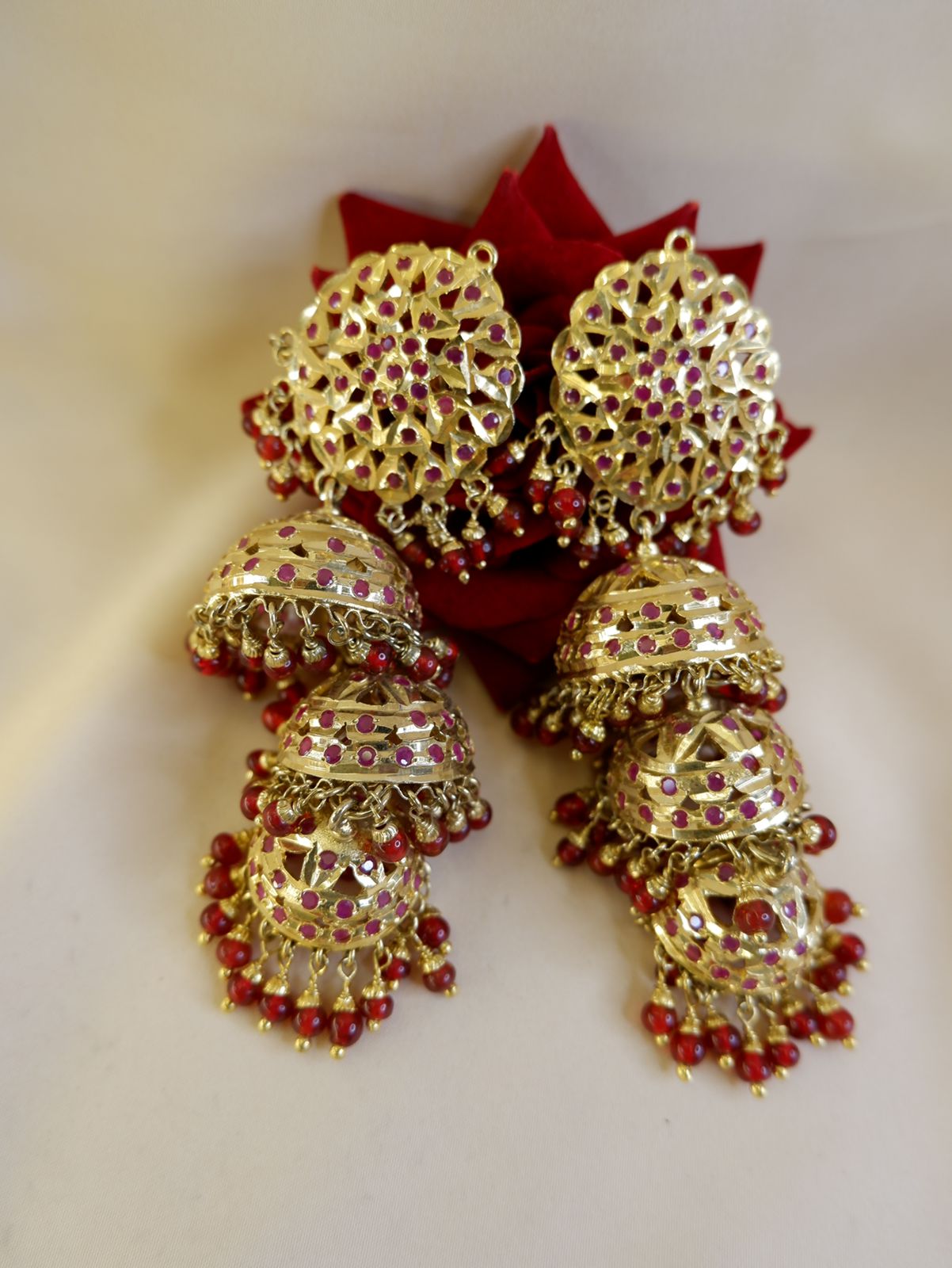 Jadau 3 Drop Earrings