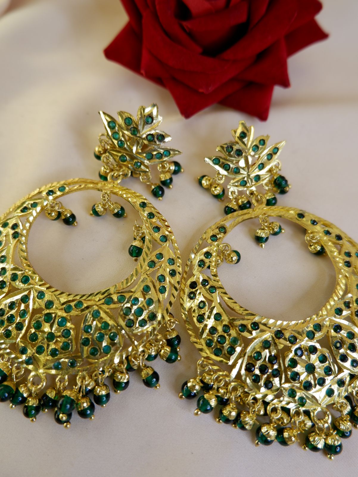 Jadau Green Chandbali