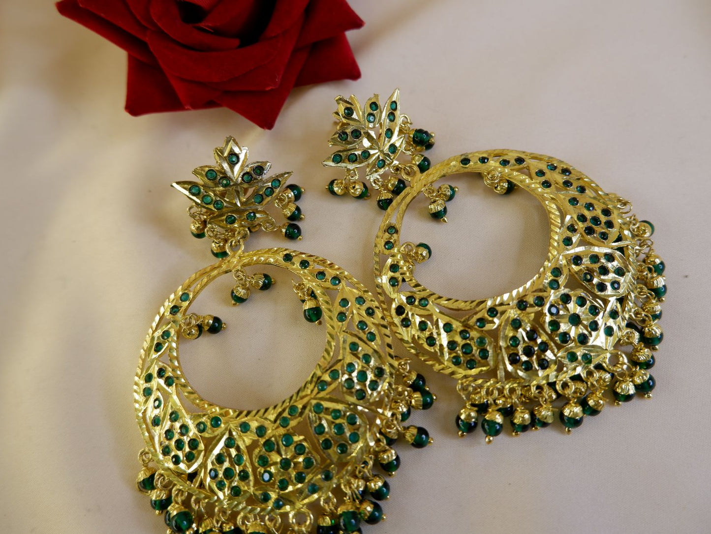 Jadau Green Chandbali