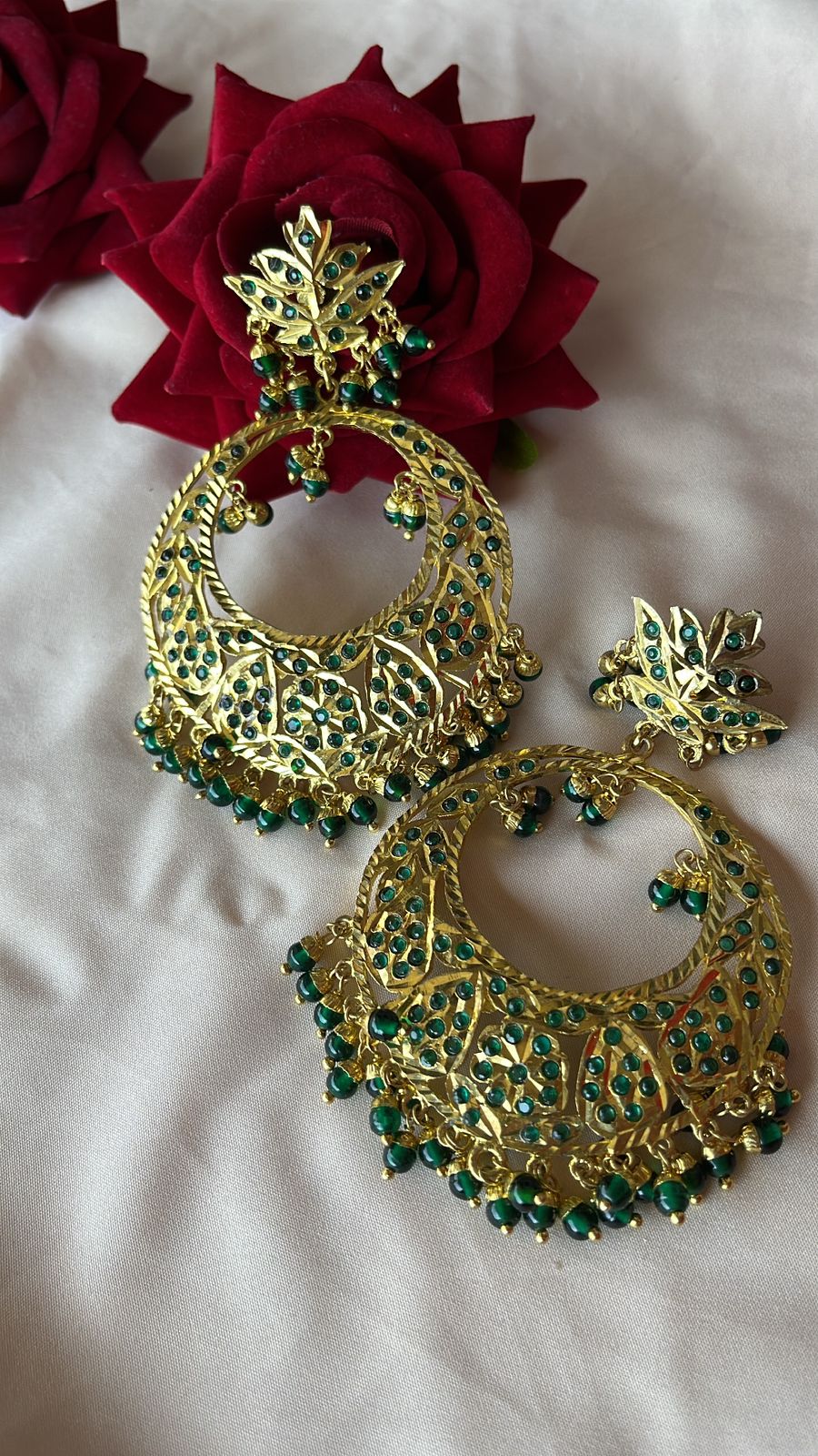 Jadau Green Chandbali