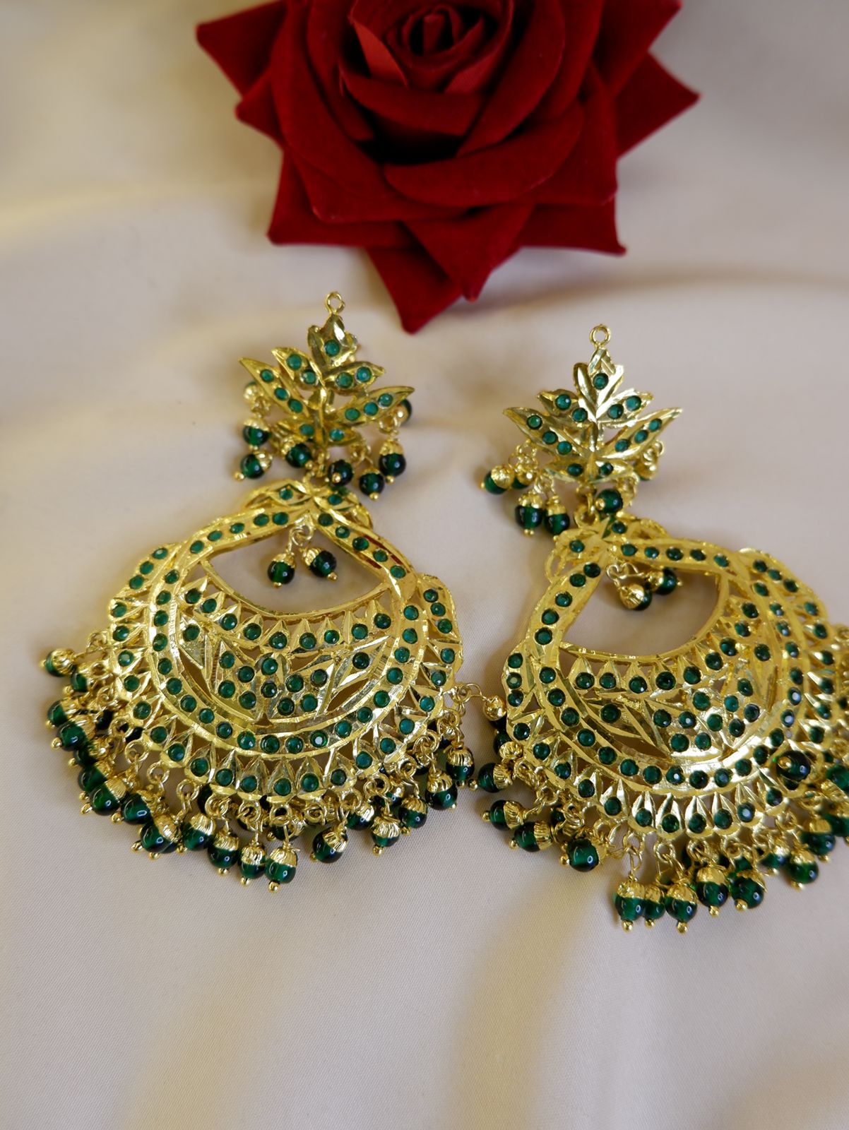 Jadau Maple Green chandbali