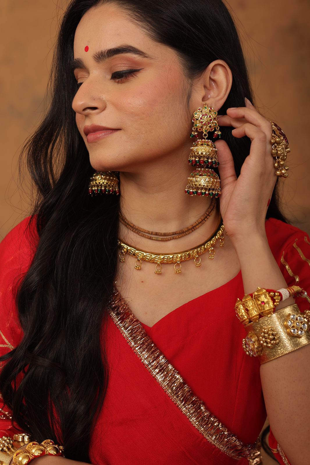 Jadau two drop Jhumkas