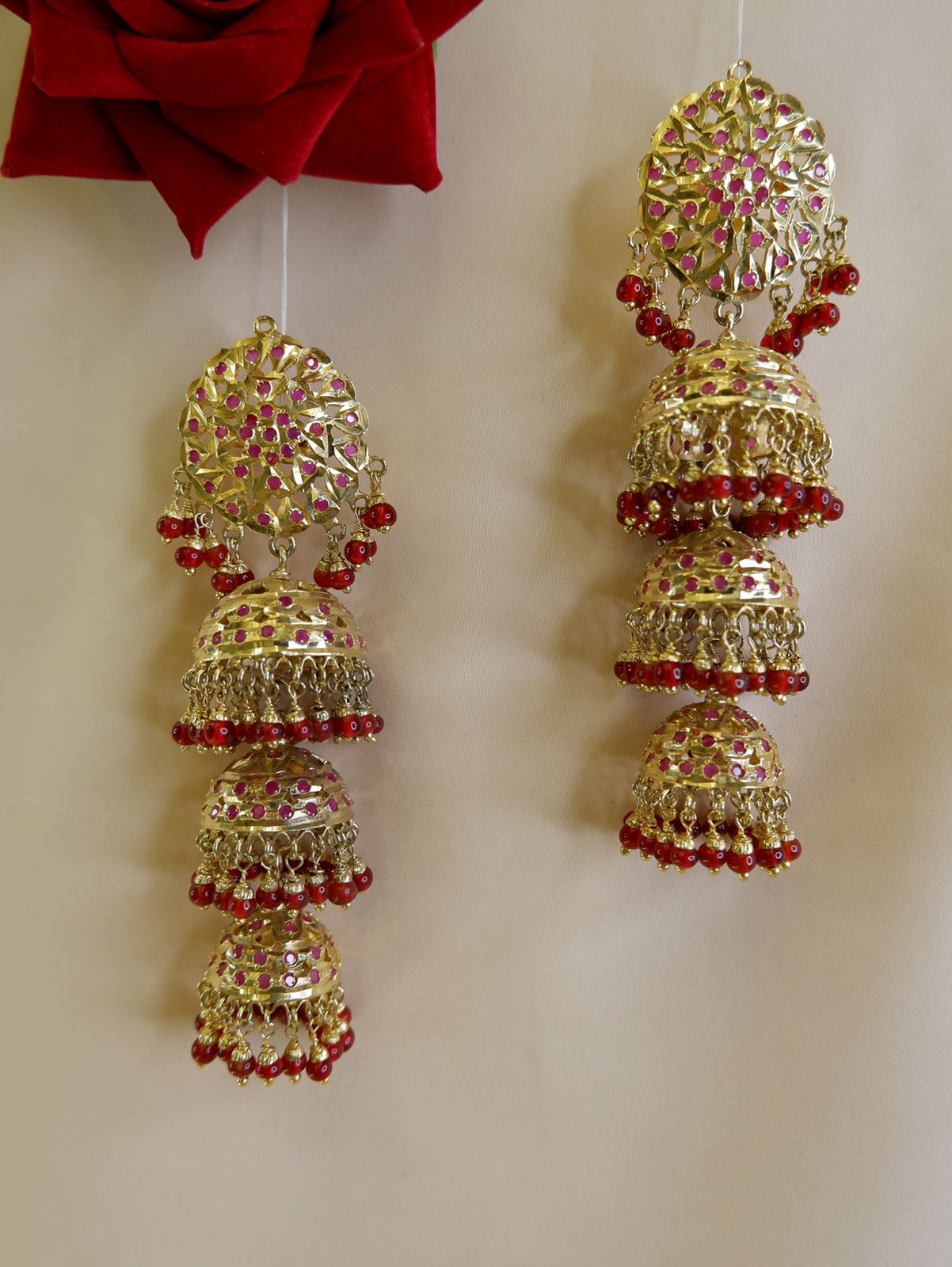 Jadau 3 Drop Earrings