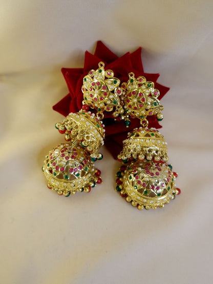 Jadau two drop Jhumkas